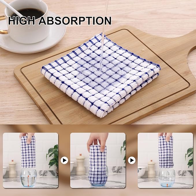 Kitinjoy Cotton 8 Pack Terry Kitchen Towels, 16 x 25 Inches Super Soft and Absorbent Dish Towels, Quick Drying Hand Towels for Kitchen Drying, Blue