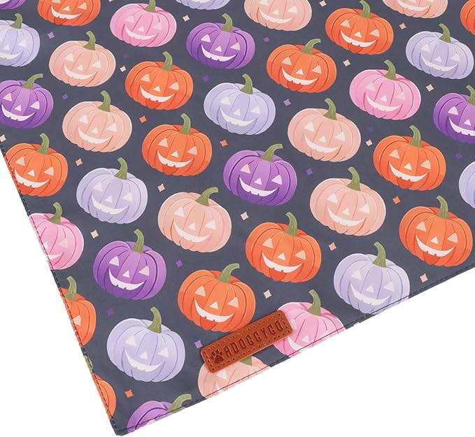 ADOGGYGO Halloween Dog Bandanas 2 Pack, Triangle Reversible Pumpkin Candy Print Pet Scarf Bib, Purple Halloween Bandans for Small Dogs (Small)