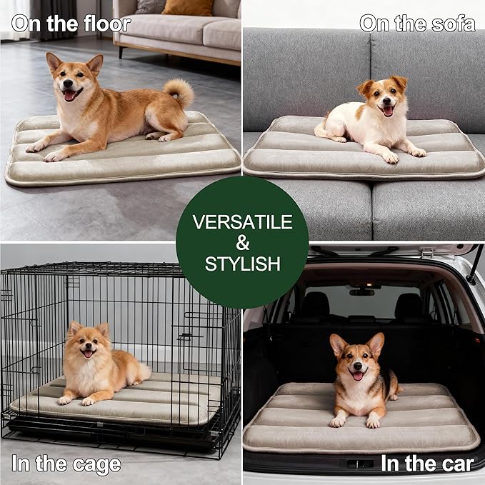 Fogkiss Dog Bed Mat, Reversible Dog Crate Pad with Washable Kennel Mat and Soft Foam, Flat Pet Bed for Dogs & Cats, for Crates Carriers & Travel (Light Brown, 28" L*16" W*1.5" Th)