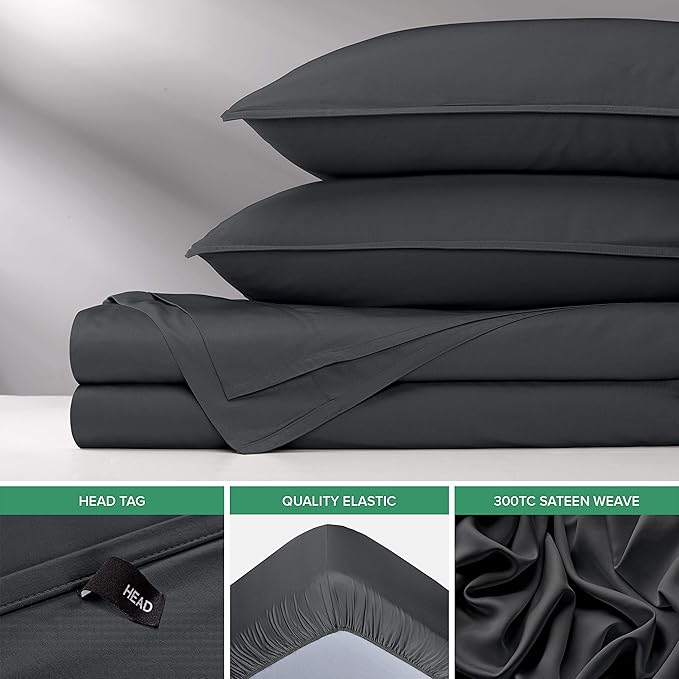 Pure Bamboo Twin Sheets, Genuine 100% Organic Viscose Derived from Bamboo Bed Sheet Set, Luxuriously Soft & Cooling, Double Stitching, 2 Year Quality Promise (Twin, Charcoal)