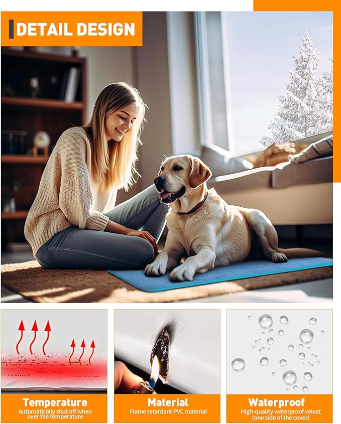 Large Pet Heating Pad Temperature AdjustmentAnti-bite Puppy with Timer Cat Dog Heating Pad Indoor Waterproof Pet Warming Pad Electric Heated Bed Mat Dog
