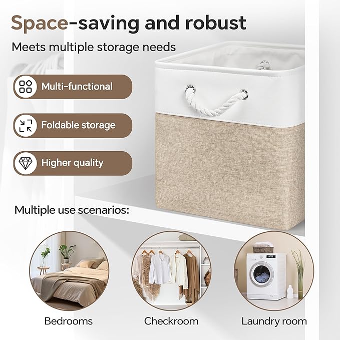 ECDYQXVU 13x13 Inch Cube Storage Bins with Reinforced Bottom Cardboard, 6 Pack Large Foldable Fabric Storage Cubes with Handles for Shelf, Closet, Laundry Organization (White&Khaki)