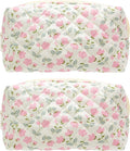 PAZIMIIK 2PCS SET Vintage Quilted Makeup Bag Cosmetic Pouch for Brushes Pencils and Travel Make Up Accessories for Women and Girls Flower White