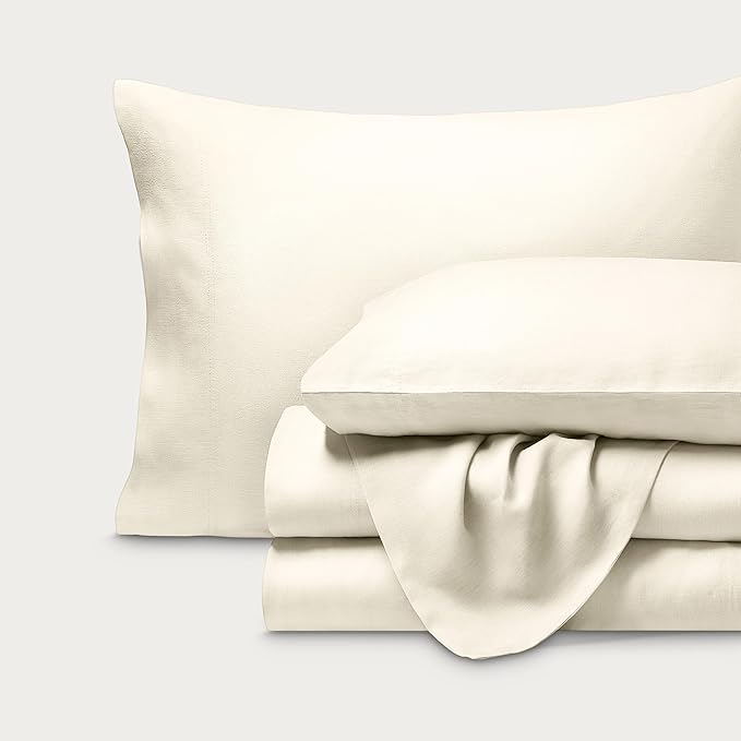 Bare Home California King Sheet Set - Luxury 100% European Linen - Deep Pockets - Easy Fit - 4 Piece Set - Bedding Sheets & Pillowcases (California King, Natural)