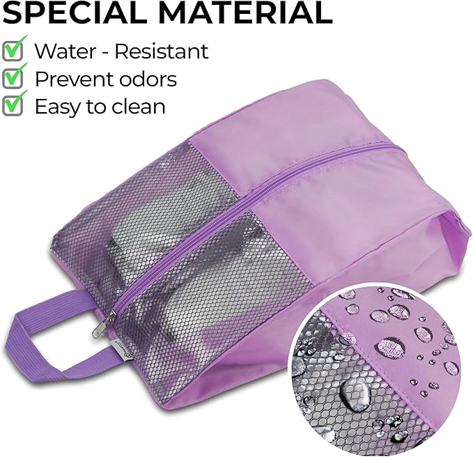 HANOZI Shoe Bags For Travel, Used As For Storage or Shoe Travel Bag, Space Saving When Travelling With This Travel Shoe Bags For Packing, Sneaker Bag. (Light Purple, 2 Pack, Large)