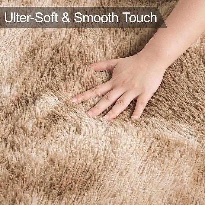 2x6 Soft Fluffy Beige Runner Rug for Bedroom Hallway, Plush Shag Rug Tan Carpet Non Slip Washable for Nursery Dorm Living Room, Fuzzy Bedside Long Rug Runner for Kids Girls Room Decor