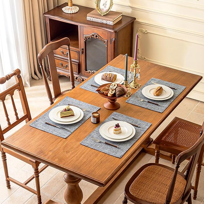 KXN Placemats Set of 4, Dual-Layer Thickened Faux Linen Table Mats, Heat Resistant & Wrinkle-Free, Machine Washable Cloth Place Mats for Kitchen Dining Indoor Outdoor (Light Gray)
