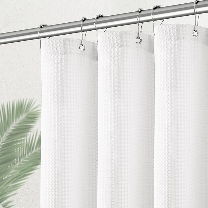 PANGSINNE Modern Shower Curtain for Stall - Water Repellent Waffle Textured 256GSM Heavy Duty Half Size Shower Curtains for Bath Tubs, Hotel Quality Narrow Bath Curtain Set with 6 Hooks, 36Wx72H