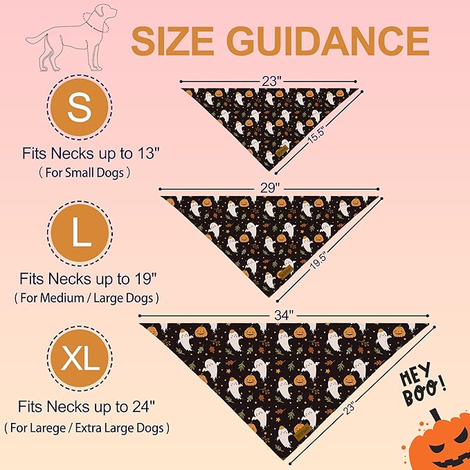 THLOH Halloween Dog Bandanas - 2 Pack Fall Dog Bibs | Reversible Pumpkin and Ghost Pet Scarf for Boys and Girls | Premium Durable Fabric | Boo Dog Bandana for Medium and Large Dogs (Large)