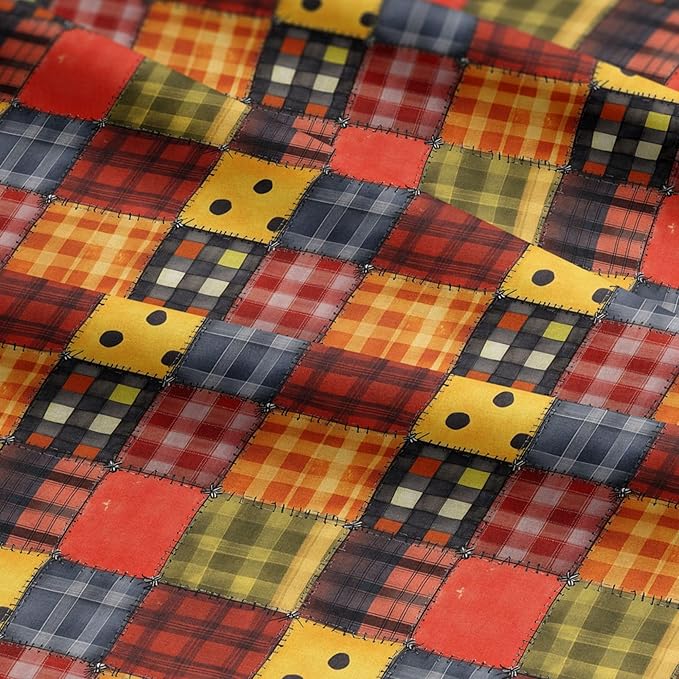 Harvest Plaid Patchwork Cotton Fabric Panel 61 × 36.6 Inches, Cozy Fall Checkered Print Cotton 140 GSM, Pre-Cut Sewing Fabric for Quilting, Crafts & Home Decor (USA Size)