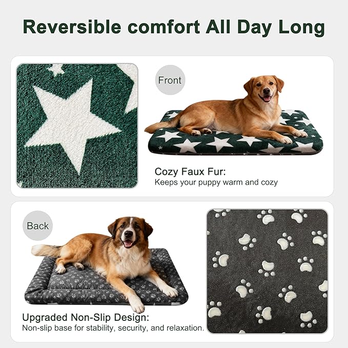 Wittop Washable Dog Bed Plush Orthopedic Outdoor Crate Mat with Non-Slip Bottom,Luxe Soft Kennel Pad for Pets, Cozy Cage Cushion & Pet Sleeping Mattress Large Sized,Medium,Small Dogs,36x24 inch,Green