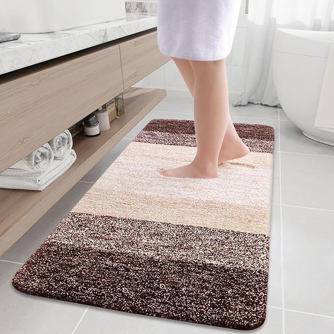 Arotive Microfiber Bathroom Rugs, Shaggy Soft and Absorbent Bath Rug, Non-Slip, Thick Plush Machine Washable Dry Bath Mats for Bathroom, Tub and Shower, 54x24, Brown, Rectangular