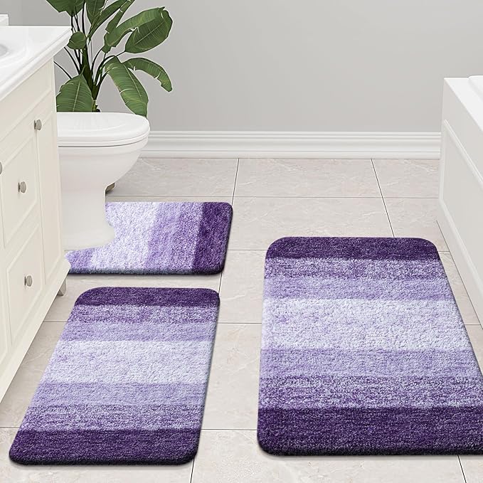 Arotive Microfiber Bathroom Rugs, Shaggy Soft and Absorbent Bath Rug, Non-Slip, Thick Plush Machine Washable Dry Bath Mats for Bathroom, Tub and Shower, 45x27, Dark Purple, Rectangular