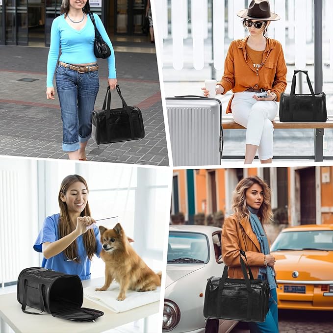Lasaviin Fashion Leather Dog Carrier Cat Carrier Airline Approved Pet Carrier for Small Medium Dogs Cats Under 15Lbs, Collapsible Soft Sided Travel Puppy Carrier