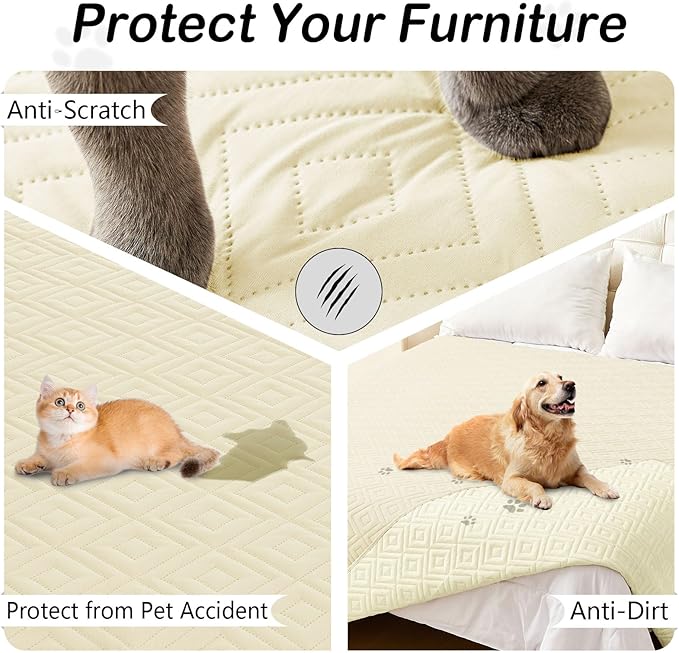 hyha Waterproof Dog Blanket, Soft Dog Bed Cover Pet Blankets, Waterproof Sofa Couch Cover for Dogs Washable, Reversible Pet Couch Covers for Sofa Furniture (52x82 Inch, Beige/Beige)