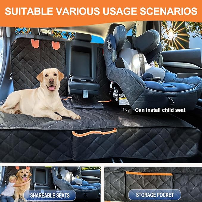 EasyHaWei Dog Car Seat Cover for Back Seat Bench Cover, Compatible for Armrest 100% Waterproof & Nonslip Backseat Protector for Pet （XL）