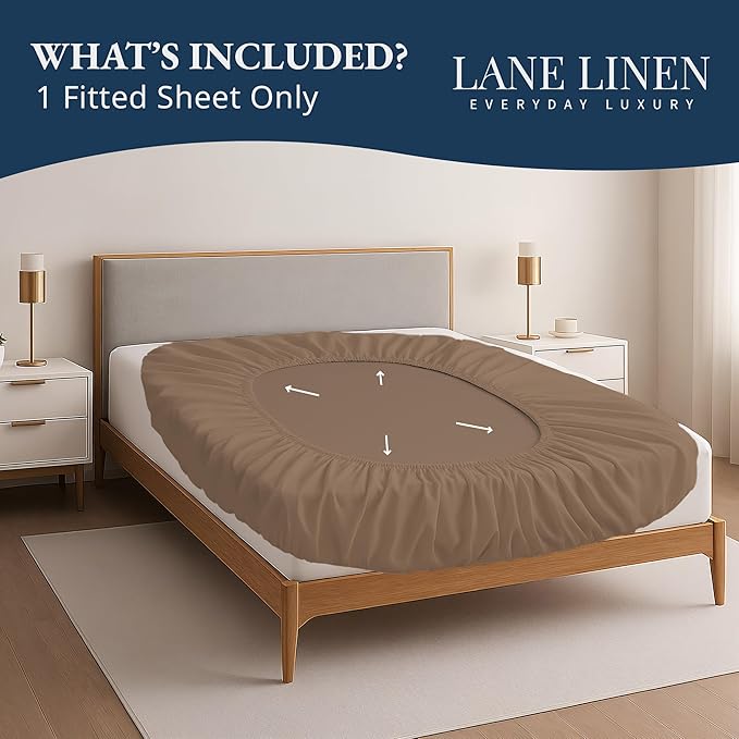 Lane Linen 100% Egyptian Cotton Queen Size Fitted Sheet Only (61"x81" + 16") - Elegant Sateen Weave, Ultra Soft, Breathable, Highly Durable, Deep Pockets Upto 17" - Taupe