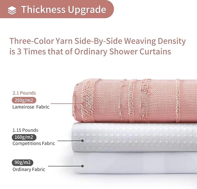Lameirose Pink Shower Curtain Boho, Cotton Blend Waffle Shower Curtain Textured, Fabric Shower Curtains for Bathroom, Washable 72 x 72