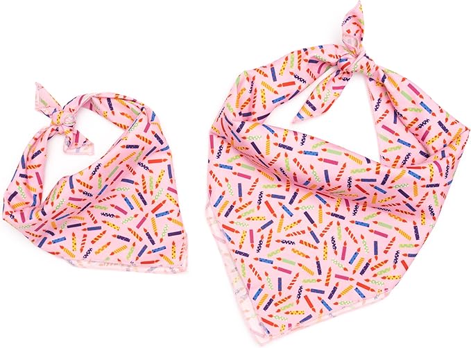 THE WORTHY DOG Classic Tie-Ir Dog Bandana – Soft Cotton Flannel Square Pet Bandana, It's My Birthday Pattern, Pink, Large