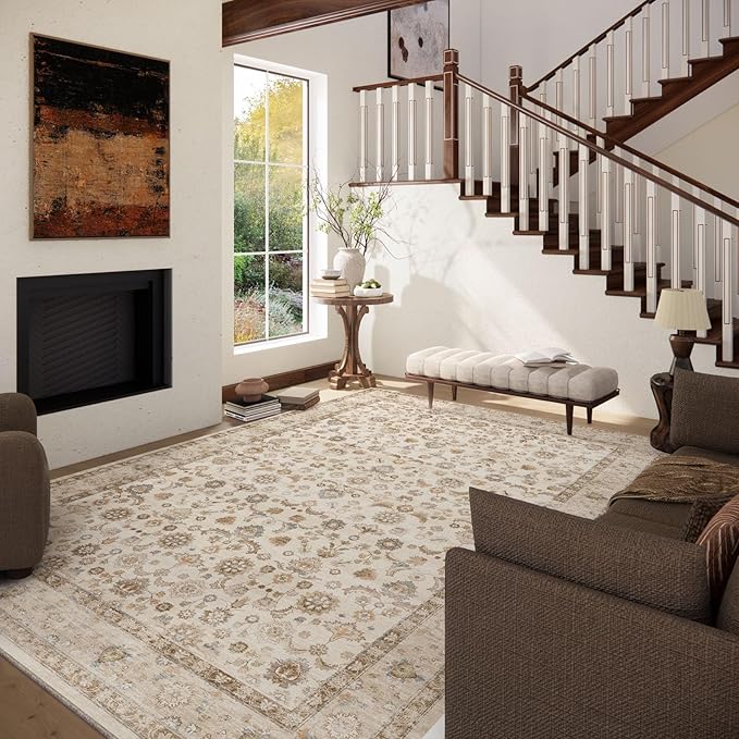 10x14 Area Rug Washable Rugs: Large Living Room Rug Stain Resistant Non Slip Distressed Vintage Low Pile Soft Carpet Rugs for Bedroom Farmhouse Dining Room Kids Playroom Nursery