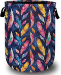 Colorful Feather Laundry Basket with Sturdy Handles, Collapsible Oxford Cloth Laundry Hamper Organizer Basket for Bathroom Bedroom 15.7x20 Inch