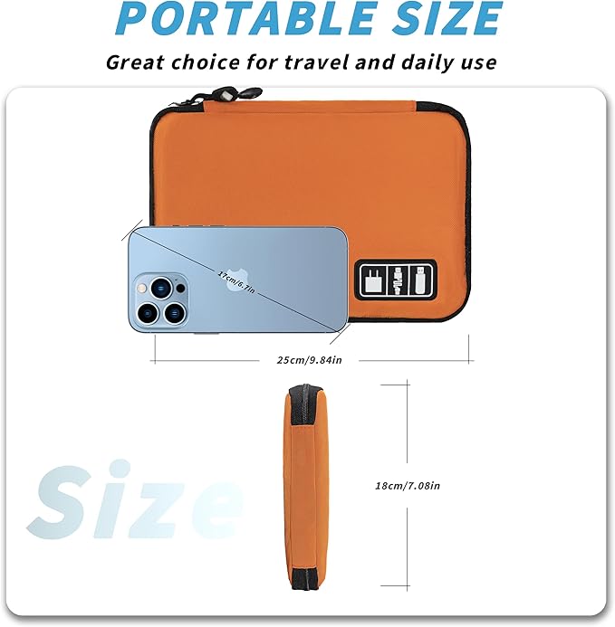Miavers Electronics Organizer,Travel Cord Organizer Pouch, Portable Cable Organizer Bags,Travel Electronic Accessories Storage Case for Cables, Cords, Charger, Phone (Orange)