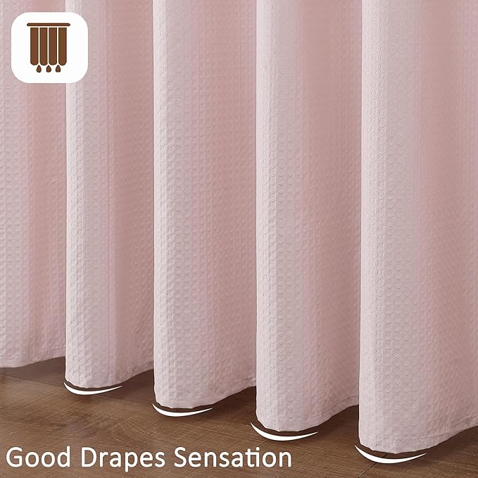 Ebesto Pink Fabric Shower Curtain 78 Inch Length 1 Piece, Embossed Textured Waffle Cloth Shower Curtains for Bathroom Modern Hotel Spa, Water Resistant Machine Washable, 72Wx78L Inches
