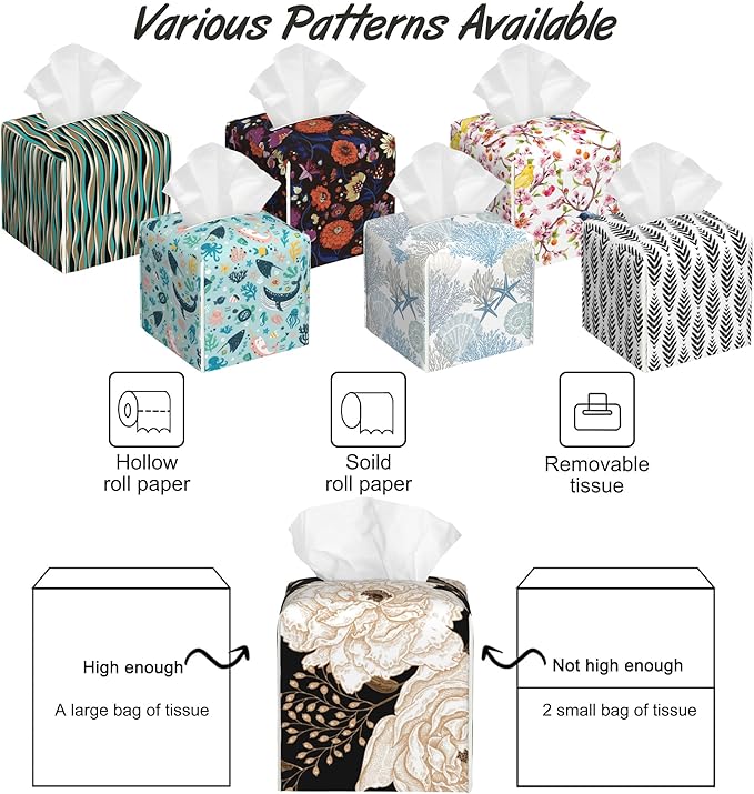 Vintage Peony Roses Tissue Box Cover,Berries PU Leather Tissue Box Holder Square,Modern Home Decoration for Bathroom Living Room Kitchen Office Car,5.2"×5.2"×5.2"