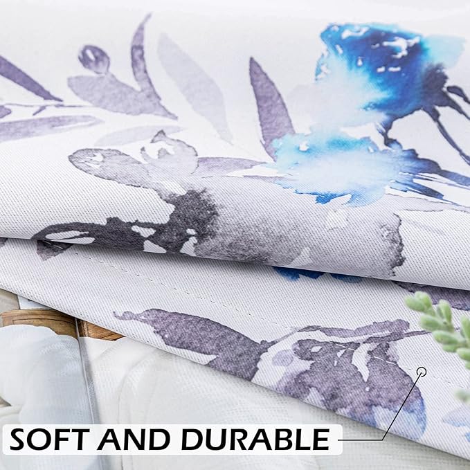 MYSKY HOME Curtains for Bedroom Blue Floral Blackout Curtains 63 inch Long 2 Panels for Living Room Darkening Curtains Thermal Insulated Vintage Painting Flower Leaf Grommet Top Drapess