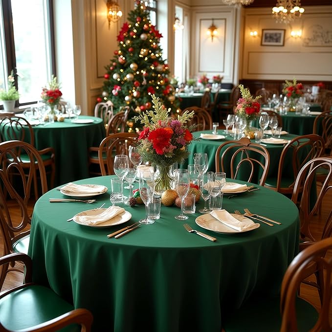sancua 120 Inch Round Tablecloth, 8 Pack Hunter Green - Circle Polyester Fabric Table Cloth for Chiristmas Party Reception Banquet Birthday, Washable Formal Table Cover (Fit 48-96 Inch Tables)