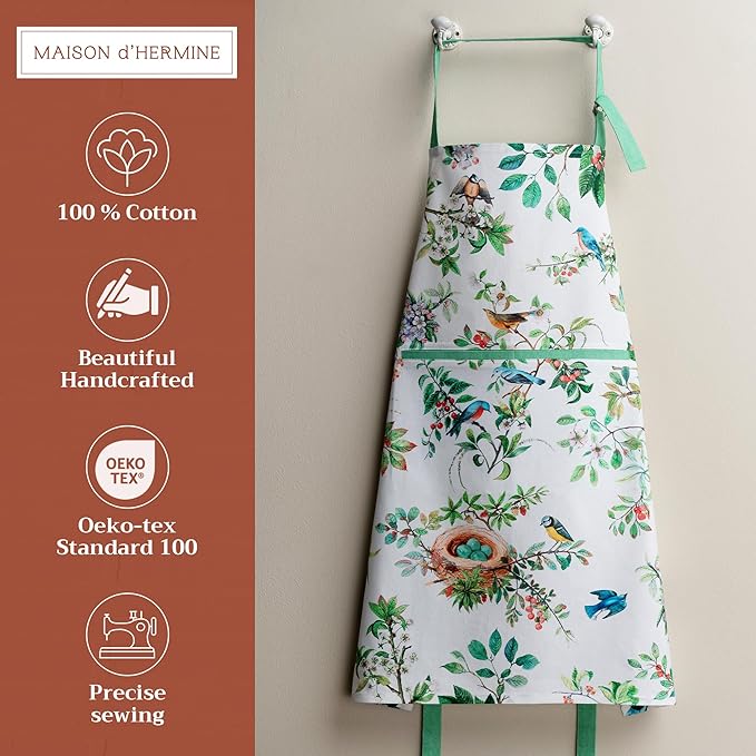 Maison d' Hermine 100% Cotton Apron for women with Pocket Kitchen Chef Apron for Men Cooking Gardening Server Waitress