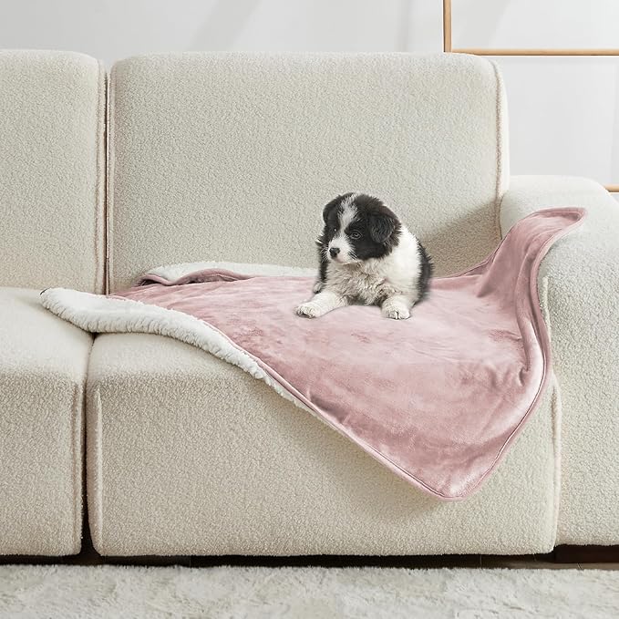 Yaning Waterproof Blanket for Bed Couch Sofa, Soft Liquid Pee Proof Pet Blanket for Dog Puppy Cat, Reversible Sherpa Fleece Furniture Protector (Dusty Pink, 30x40 inches)