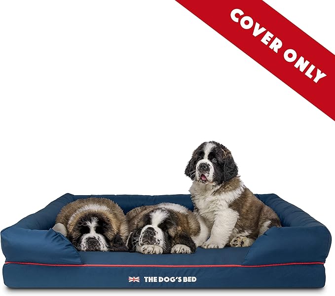 The Dog's Bed Replacement Outer Cover ONLY (Outer Cover ONLY - NO Bed, NO Waterproof Inner) for The Dog's Bed, Washable Oxford Fabric, XXL (Blue with Red Piping UK Embroidery Flag)