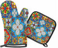 Oven Mitts and Pot Holders Sets of 2,Mexican Talavera Flower Heat Resistant Kitchen Oven Gloves Potholder for Baking Grilling BBQ Cooking