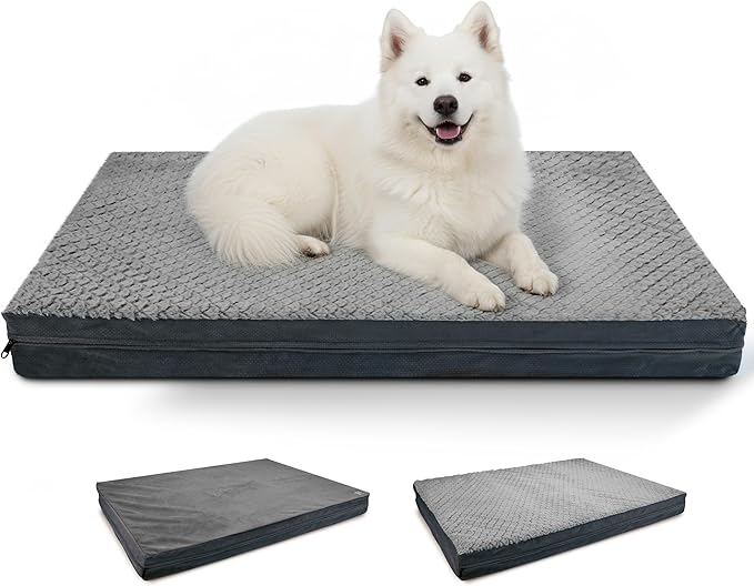 Sytopia Washable 36" Dog Bed for Large Dogs – Double-Sided Plush, Waterproof, Removable Cover, Thick Orthopedic Support, Durable Multi- Size Comfort Clearance Indoor Flat Dog, Dark Grey