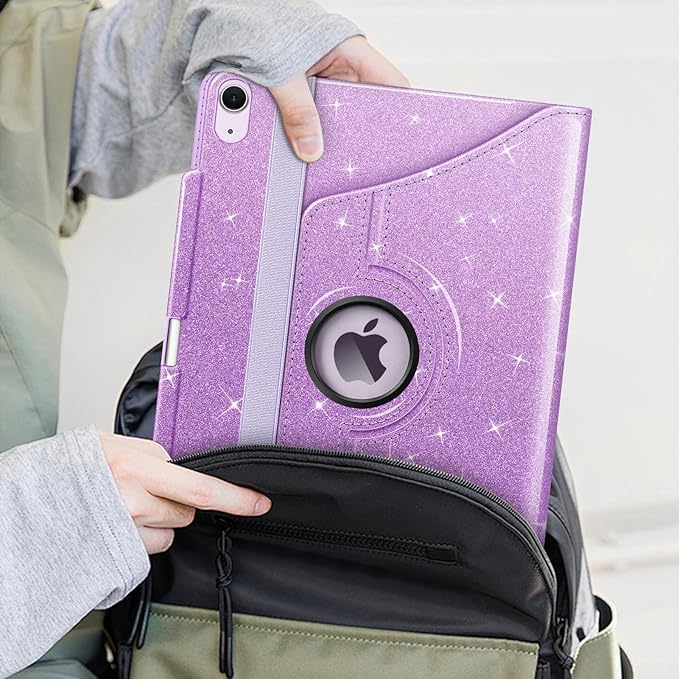 Fintie Rotating Case for iPad Air 13-inch (M3) 2025, (M2) 2024-360 Degree Swiveling Protective Stand Cover with Pencil Holder, Auto Wake/Sleep, Glittering Purple