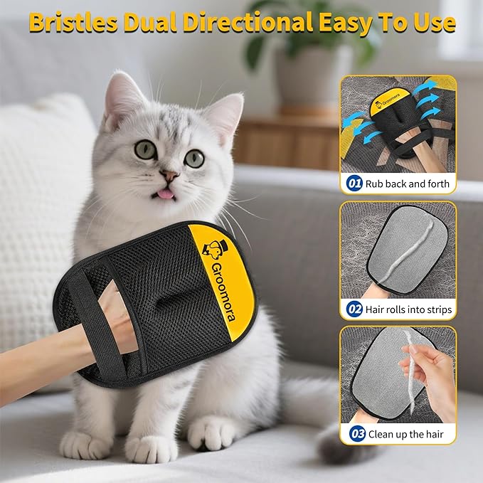 Groomora Reuseable Pet Hair Removal Glove – Electrostatic Dog & Cat Fur Remover for Furniture, Carpets, Clothing & Car Interior – Washable Multi-Surface Pet Hair Cleaner Tool
