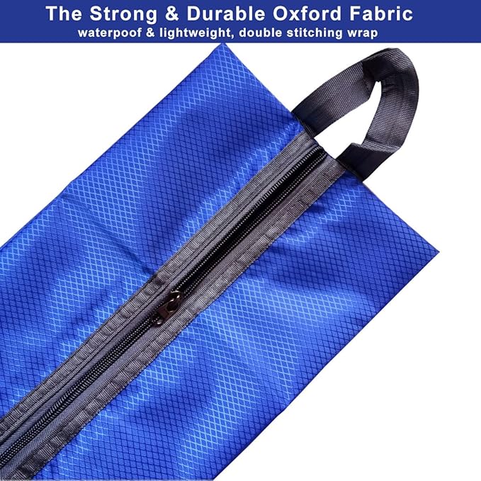 Bellcon Washable Shoe Bags for Travel, 4 Pack Blue, Nylon and Oxford Fabric, Zipper Closure