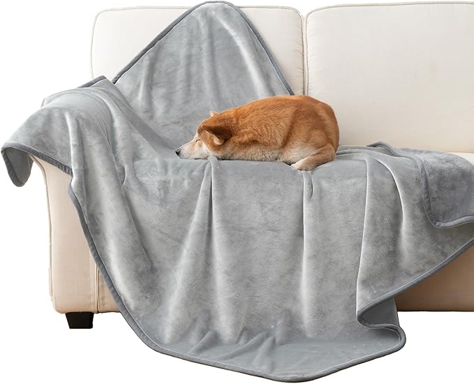 CAPT.SNOOZE Water Proof Blanket 50x60 Inches - Reversible Flannel Blanket for Bed, Sofa,Couch- Spillproof, Leakproof Soft Double-Sided Light Grey Throw Blanket for Adults, Pets, Couples