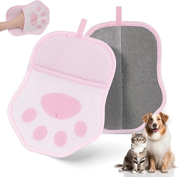 MoeQOassis Electrostatic Pet Hair Removal Glove Brush, Newly Upgraded Reusable and Washable Cats & Dogs Hair Removal Glove, Pet Hair Removal Tool for Clothing, Couch, Carpet, Car Seat, 1 Pcs Pink