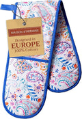 Maison d' Hermine Double Oven Mitts 100% Cotton 7"x35" Double Oven Mitt Heat Resistant BBQ Cooking Gloves with Loop, Baking, Grilling, Home, Kitchen, Handling Hot Pans Spring Summer (Indian Floral)