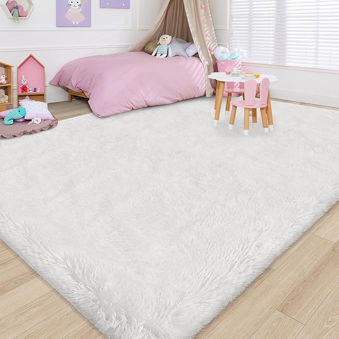 8x10 Area Rug for Living Room Soft White Fluffy Rug for Bedroom 8x10 Large Shaggy Carpet Fuzzy Modern Floor Decor Aesthetic, Nursery Playroom Plush Non-Slip Thick Rugs for Kids Girls Boys