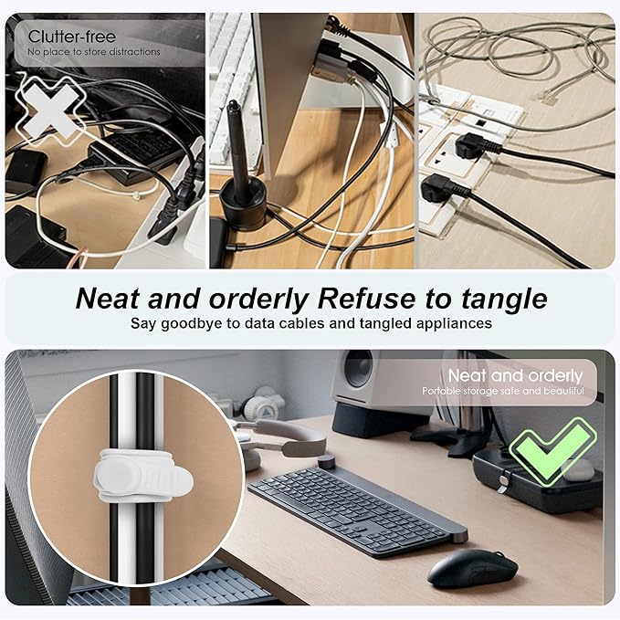 30Pcs Nearockle Silicone Cable Ties for Bundling Earphone, Phone Charger, Computer Cords, Reusable Cord Organizer Cable Management in Home,Office,Kitchen,School (6 Colors)