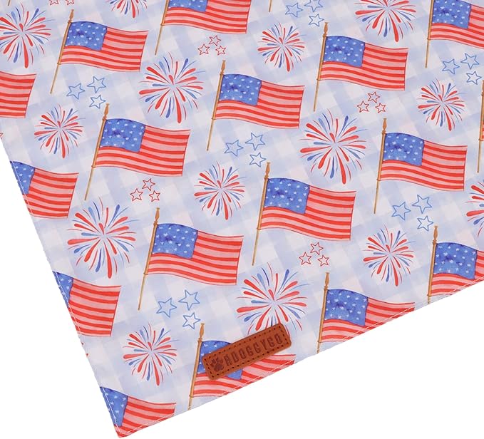 ADOGGYGO American Flag Dog Bandanas 2 Pack, Triangle Reversible Independence Day Pet Scarf Bib, Red Blue 4th of July Bandana for Medium Large Dogs (Large)