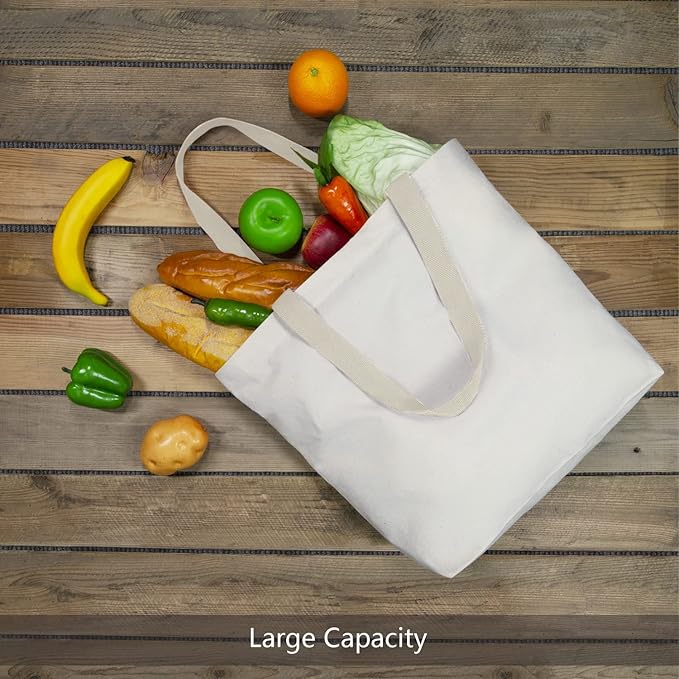TOPDesign 6-Pack Canvas Tote Bags with Magnetic Snap, Reusable Grocery Shopping Bags, DIY Your Creative Designs