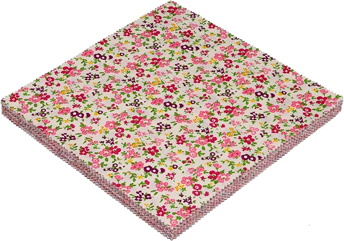 Hanjunzhao 42Pcs Layer Cakes 10 inch Squares for Quilting, Layer Cake Fabric for Quilting 10 inch, Pre-Cuts 10" Squares Cotton Fabric for Sewing, Patchwork, Crafts, and Home Decor - Spring Floral