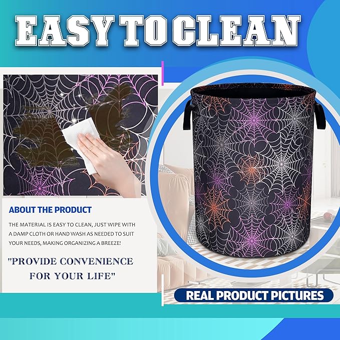 Spider Web Laundry Basket Gothic Print Oxford Cloth Laundry Hamper With Handle Foldable Portable Clothes Storage Basket 18.9 X 16.5 In Storage Bag For Laundry Room/Bathroom/Bedroom/Dormitories