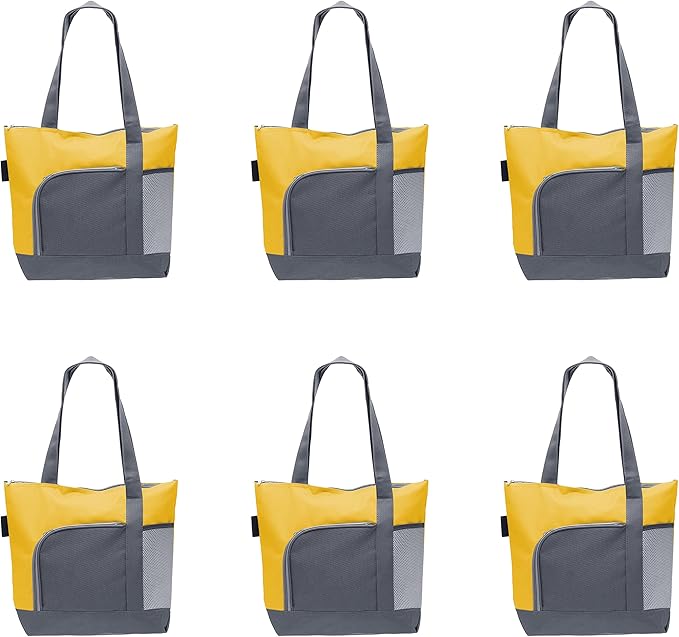 DISCOUNT PROMOS Go Getter Sport Tote Beach Bags Set of 6, Bulk Pack - Reusable, Great for Shopping, Beach, Picnic, Other Outdoor Adventure - Yellow