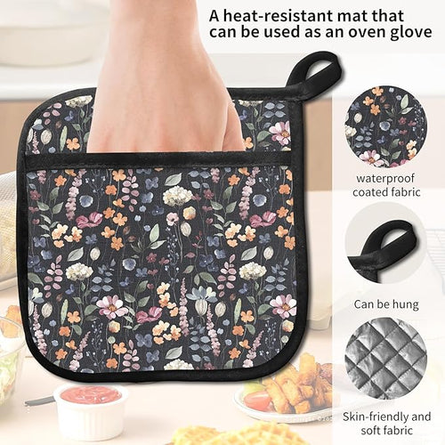 2 Pack Pot Holders for Kitchen Clearance, Cute Hot Pads, Funny Oven Pot Holders, Potholders Sets for Kitchen Heat Resistant Colorful Boho Leaf