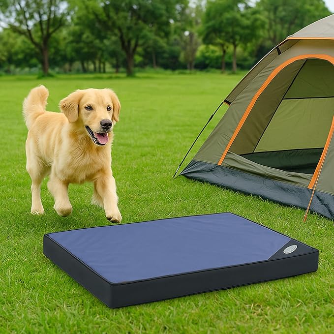 OUPEIWAWA Orthopedic Outdoor Waterproof Dog Beds for Large Dogs, Washable Pet Bed with Egg Crate Foam Pet Bed Mat for Crate and Removable Oxford Fabric Cover,41"x 29", Navy